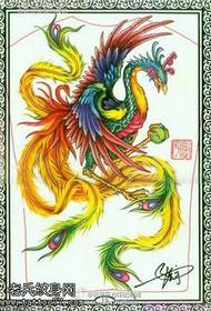 الگوی تاتو دستنوشته زیبا ققنوس به سبک چینی