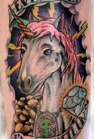 arm color unicorn and English alphabet tattoo pattern