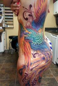 girls Side waist to leg super beautiful looking phoenix tattoo pattern
