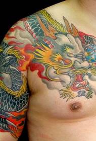 Shawl Dragon Tattoo Pattern: Colored Shawl Dragon Flame Tattoo Pattern