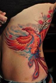 juosmens šoninės spalvos raudonas „Phoenix“ tatuiruotės raštas