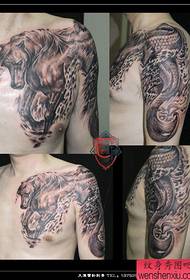 a cool shawl horse head fishtail tattoo pattern