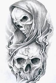 fashion classic black and white death and skull tattoo manuscript
