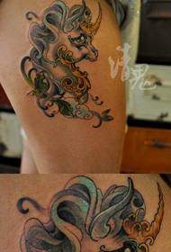 girl's leg fat cute unicorn tattoo pattern