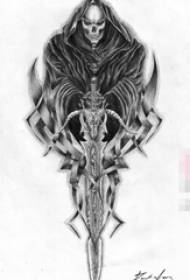 Black Sketch Style Scythe Death Tattoo Bản thảo