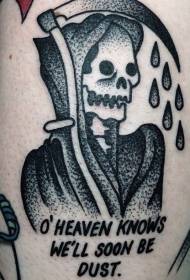 Death skull and letter black prick tattoo pattern