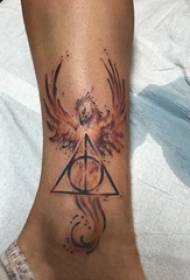 A borjú fiúk festett gradiens geometriai absztrakt vonalakkal kreatív Phoenix tetoválás képeket