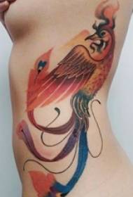 niñas lado cintura pintada acuarela boceto creativo dominante delicado Phoenix tatuaje fotos