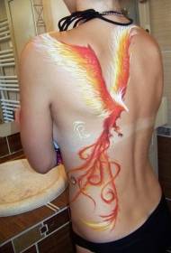back color ຮູບແບບ tattoo phoenix ສີແດງແລະສີຂາວທີ່ສວຍງາມ