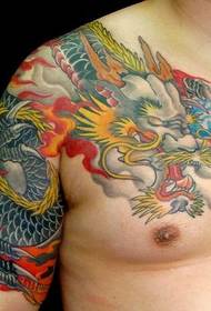 shawl dragon tattoo pattern: colored shawl dragon flame tattoo pattern