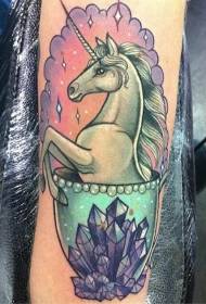 ფერადი მულტფილმის Unicorn და თასის ვარსკვლავი Tattoo ნიმუში