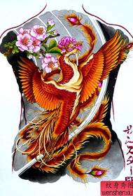 Tatuaje eredua: gizonezko emakumezkoen tatuaje eredua super klasiko super guapo oso osoa bizkarreko phoenix tatuaje eredua