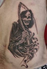 Scythe and Death Black Side Rib Tattoo Pattern
