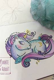 small fresh painted unicorn tattoo pattern manuscript