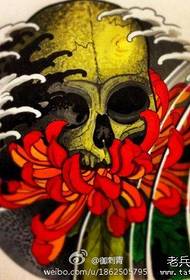 Qaab caan ah oo caan ah oo loo yaqaan 'skull chrysanthemum tattoo'