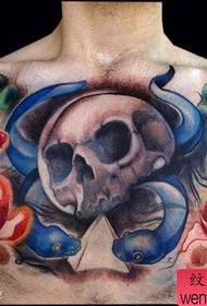 male front chest popular cool skull tattoo pattern