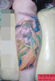 un hermoso patrón de tatuaje de ángel de color para piernas de chicas