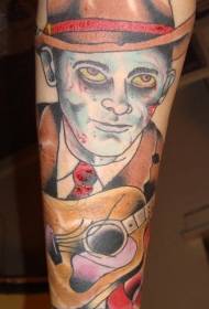 rokas krāsa zombijs spēlē ģitāras tetovējuma modeli