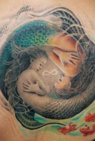 bakre färg yin och yang sjöjungfru tatueringsmönster