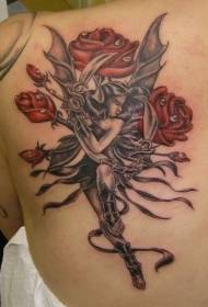 Back Elf and Realistic Rose tattoo pattern