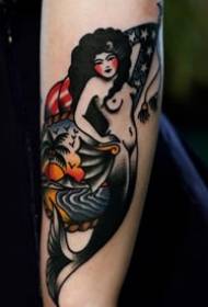 wzór tatuażu syrenki - pomalowany akwarela szkic kreatywny literacki piękny wzór tatuażu syrenki