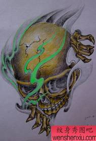 шемата на тетоважа на черепот: Класичен доминирачки стил на черепот, пламен на тетоважа