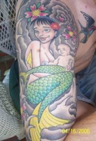 lub xub pwg xim mermaid thiab tus me nyuam duab tattoo