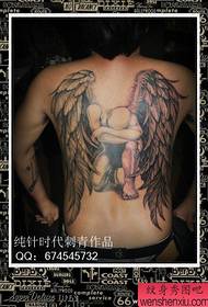 αρσενικό πίσω δημοφιλή δροσερό μαύρο και άσπρο μοτίβο τατουάζ αγγέλου