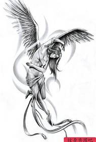 一幅唯美漂亮的黑白天使纹身图案