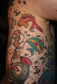 Leg color mermaid and underwater life tattoo