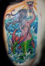 shoulder color mermaid with grail tattoo picture