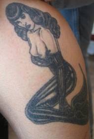 sereia sexy preta na imagem de tatuagem de perna