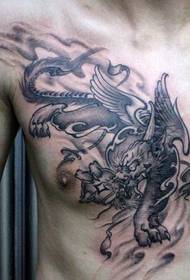 krūtinės kietas laimingas žvėris drąsus būrys tatuiruotės modelis