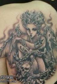 肩膀頭骨和女性天使紋身設計