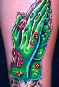 Green Zombie Prayer Hand Classic Tattoo Pattern