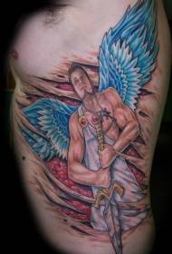 waist color angel and sword tattoo pattern