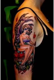 женски цвят голяма ръка пъстра фея гъбичка татуировка модел