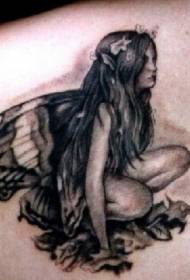 maravilloso patrón de tatuaje de duende sentado