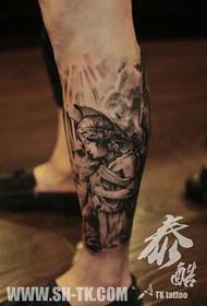 leg classic popular black and white angel tattoo pattern