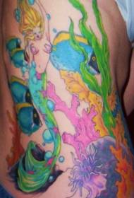 waist side color underwater mermaid tattoo pattern