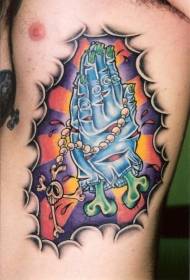 Waist Side Color Prayer Zombie Hand Tattoo Pattern