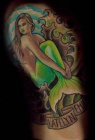 váll színű sellő tetoválás kép az óceánban