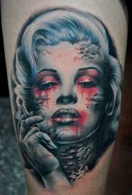 рамо хорър филм цвят пушене зомби женски портрет татуировка