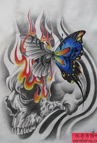 蝴蝶骷髅纹身图案图片手稿