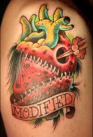 рамо цвят зомби сърце със снимка татуировка на писмо