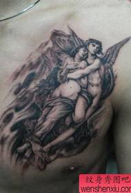 bröst klassisk svart grå ängel tatuering mönster