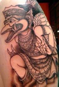 black line of bird demon tattoo pattern
