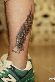 boys Leg classic black and white mechanical wings tattoo pattern