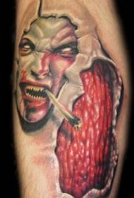 smoking demon and skin tear tattoo pattern  152837 - Gargoyle Tattoo Pattern in the Dark