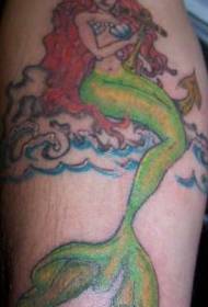 arm color red hair mermaid tattoo